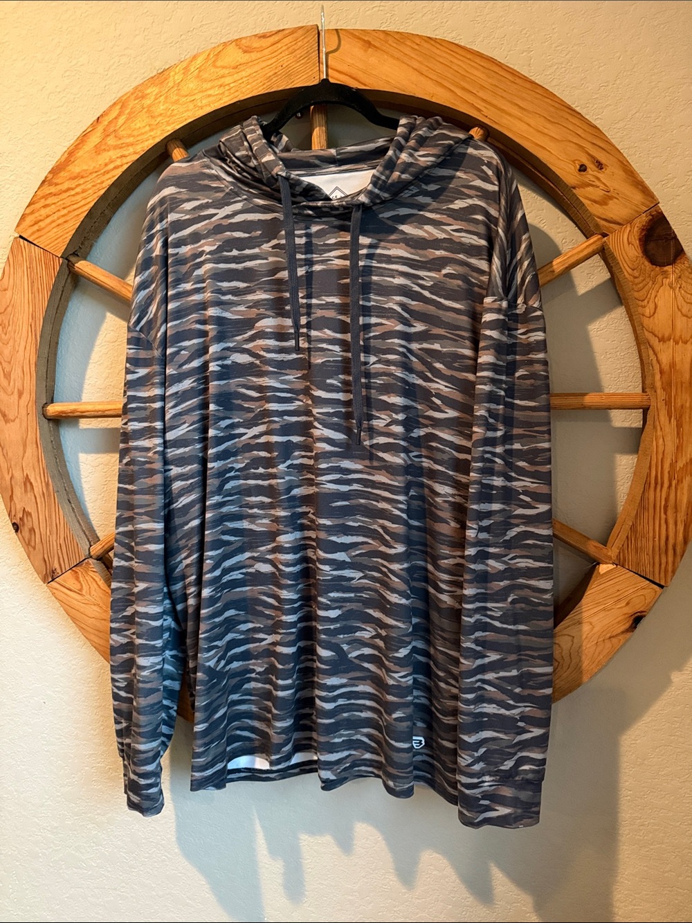 BURLEBO Men's Hooded Pullover in Blue and Gray Camo Stripe
